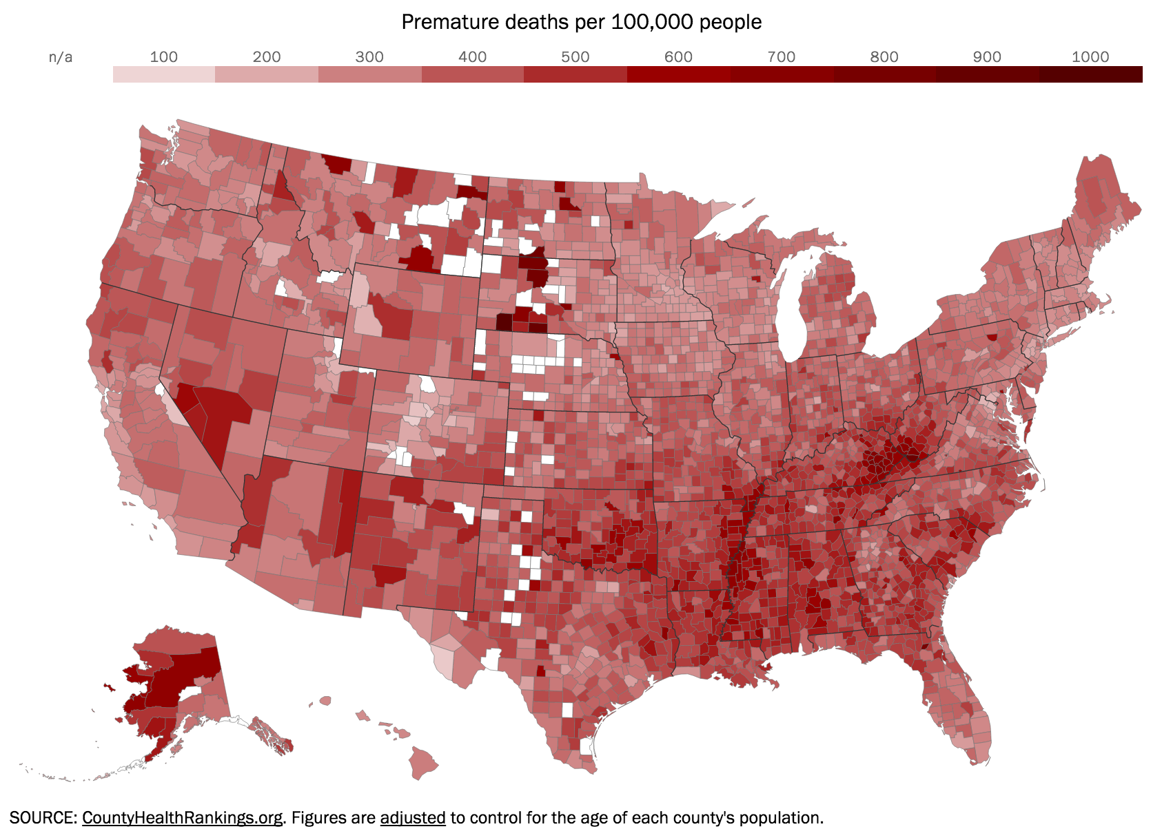 Deadliest Counties Map and Rankings of Mortality Rates Across America